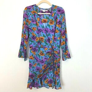 Veronica Beard Sean Floral Ruffle Silk Dress Lake Blue 2 Party Wedding Guest